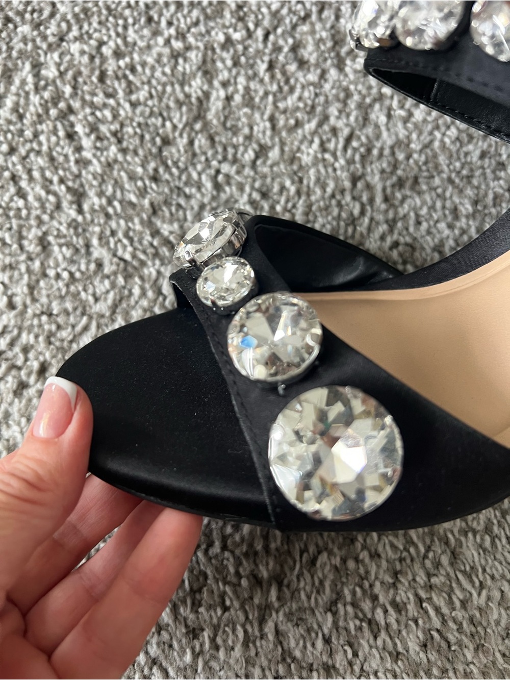 Gianni Bini Black Crystal-Embellished Heeled Sandals - Picture 3 of 8